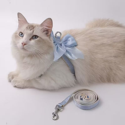 Bow Design Cat Chest Harness and Leash Set