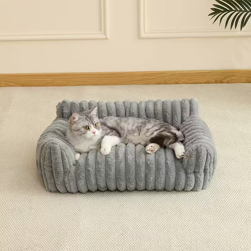Plush Grey Cat Sofa Bed