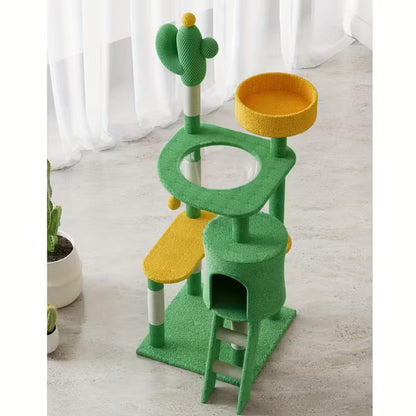 Cactus Multi-Level Cat Activity Tree with Scratching Posts, Hammock & Cat Cave Condo