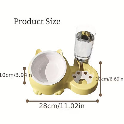 Elevated Green Cat Double Bowl With Water Dispenser