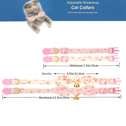 Pink & White Striped Bow Design Pet Collar
