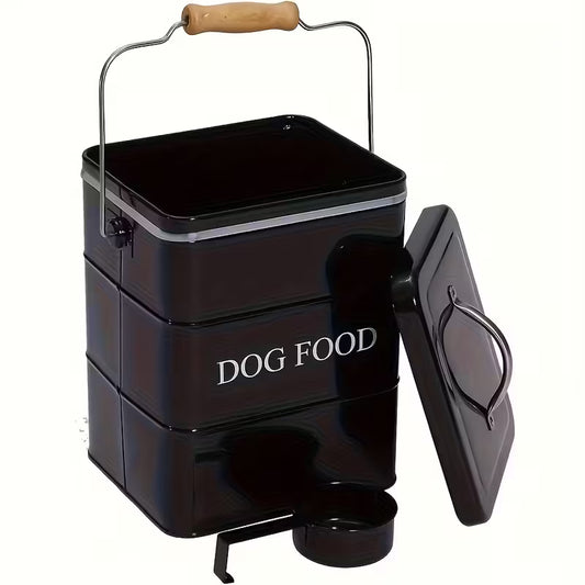 Metal Dog Food Storage Container with Airtight Lid & Spoon