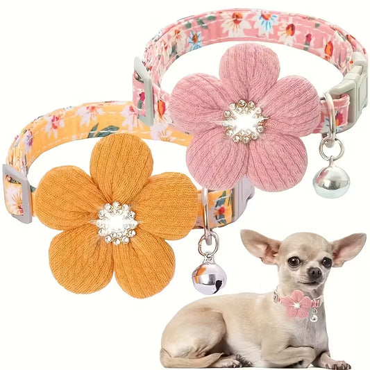 Floral Collar with 3D Flower Charm and Bell
